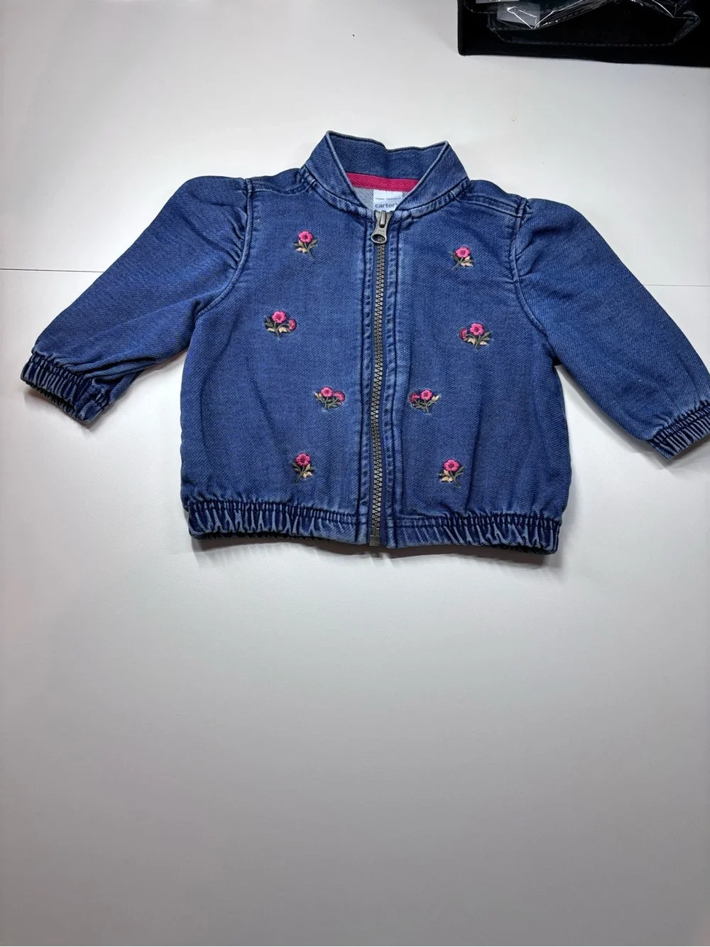 Carter's Blue Denim Jacket with Pink Rose Embroidery Size 6M